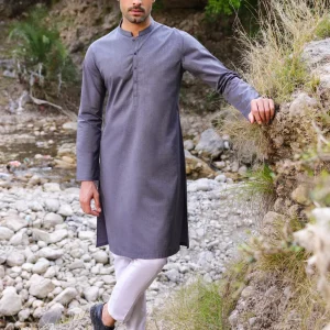 SAISOOM - HATCHED BLUE COTTON KURTA