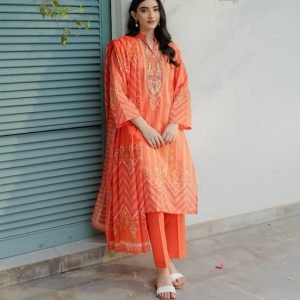 SAISOOM-Kurta Dupatta Trouser - Orange - Lawn